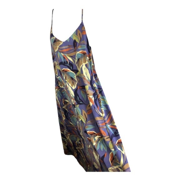 Nicole Miller purple multi tropical palm print v-neck satin‎ effect maxi dress - Picture 9 of 14